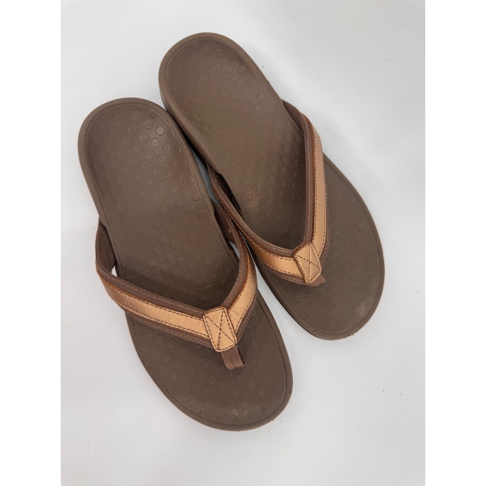 Vionic Tide II Flip Flops Women Size 8 Bronze Metallic Leather Orthotic Sandals - Picture 11 of 12